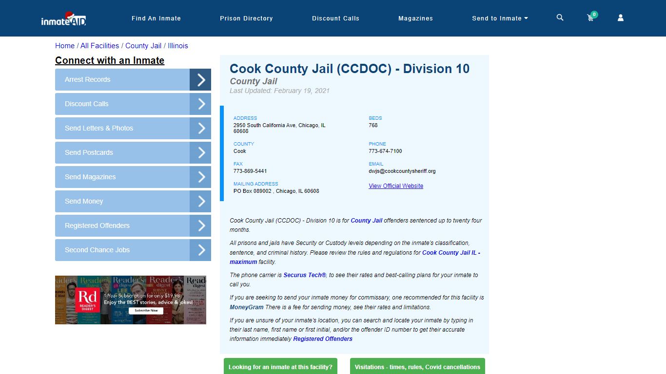 Cook County Jail (CCDOC) - Division 10 - Inmate Locator - Chicago, IL